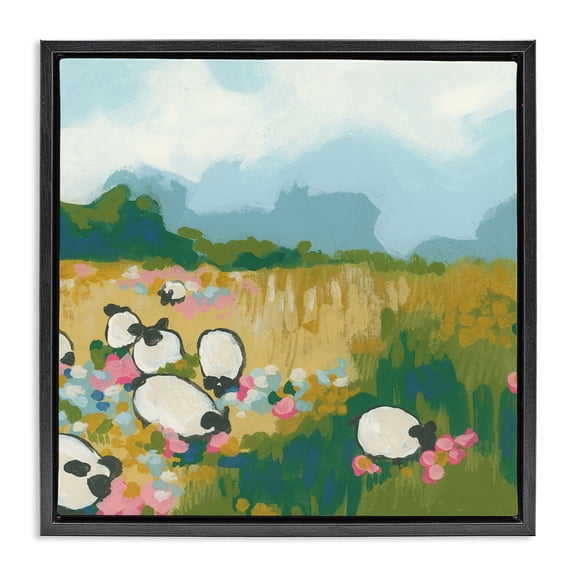Stupell Industries Bohemian Abstract Sheep Grazing Black Floating Frame Canvas Art, 18 x 18, by June Erica Vess