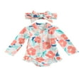 thumbnail image 1 of Kids Girls Rash Guard Swimsuit Romper Flamingo/Flower Print Zipper Long Sleeve Sun Protection Bathing Suit with Headwear, 1 of 7
