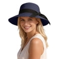 thumbnail image 5 of Beach Sun Straw Hats for Women Sun Protection Wide Brim Summer Straw Hat Color Navy Size One Size, 5 of 6