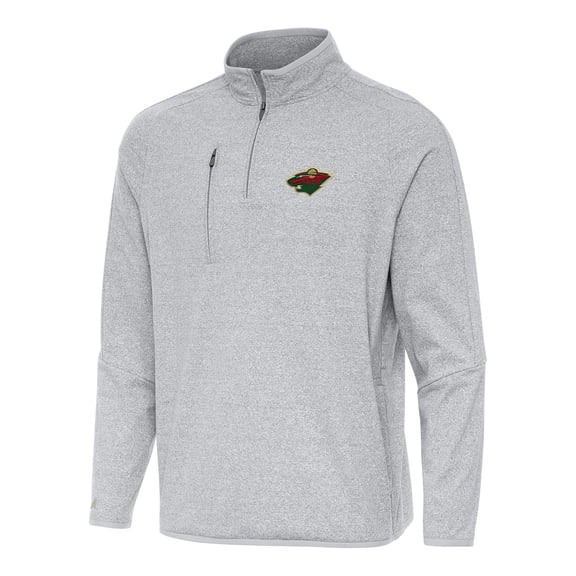 Men's Antigua Heather Gray Minnesota Wild Certain Quarter-Zip Tri-Blend Sweatshirt