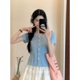thumbnail image 4 of Camisetas de verano para mujer, estilo coreano, de un solo pecho, brillantes, con cuello redondo y mangas voladoras, ropa de calle sexy, combina con todo, sencillas, lisas, informales, nuevas, 4 of 6