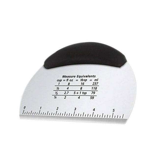 ‘s Kitchen Stainless Steel Dough Scraper with Scale Kitchen Non-slip Rubber Grip Chopper Pizza Tool Black