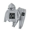 thumbnail image 2 of Jesus Themed Unisex Kids 100% Cotton 2-Piece Hoodie & Jogger Set - Faith-Based Everyday Outfit for 2-8 Years, Gray,Size 7-8 T, 2 of 6