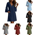 thumbnail image 3 of DuoJiaJ Womens Casual Dress, V Neck Long Sleeve Loose Fit Dresses Green S-2XL, 3 of 7