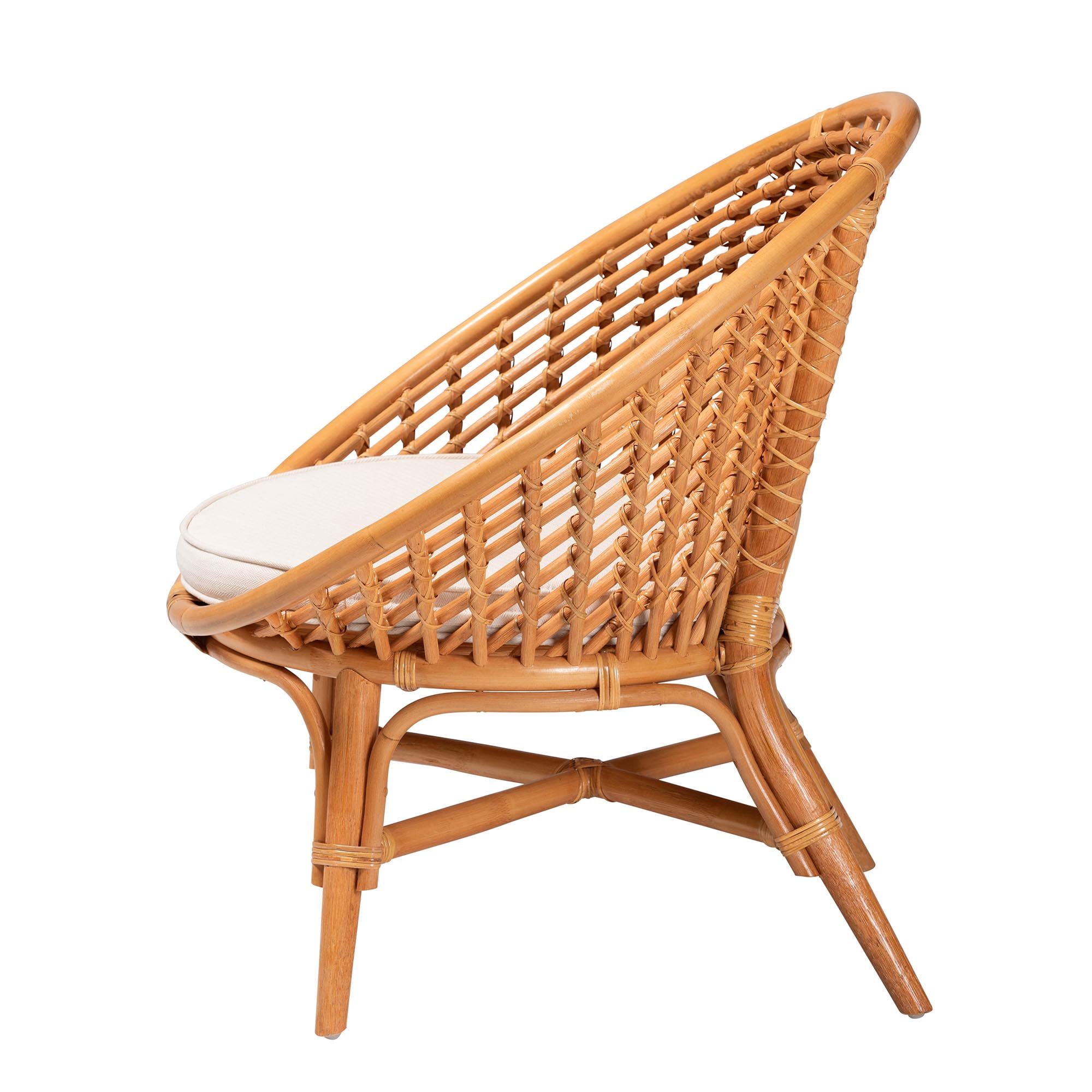 bali & pari Aerin Bohemian Natural Rattan / Fabric/Foam Solid Print Accent Chair, Light honey/White
