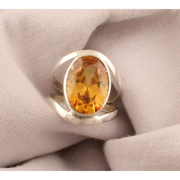 Natural Citrine And Cubic Zirconia Gemstone Ring - 925 Solid Sterling Silver - Handmade Silver Ring Engagement Ring Anniversary Gift For Her