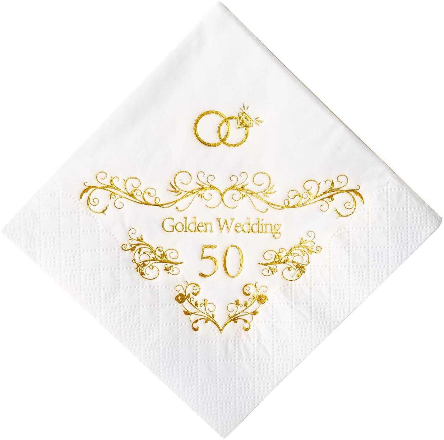 Crisky Wedding Mr & Mrs Gold Foil Disposable Plates - 50 Count, 9 Inch, For Dessert, Cake, Buffet