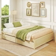 thumbnail image 4 of Costway Queen Size Wooden Bed Frame with 2 Rolling Storage Drawers Wood Slat Support Natural, 4 of 10