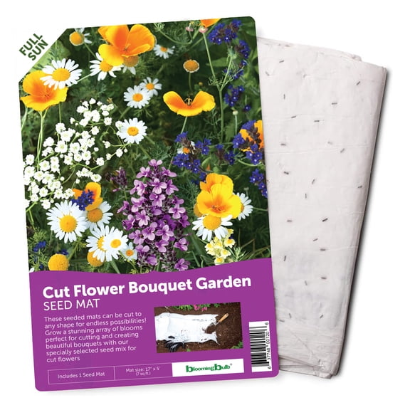BloomingBulb Seed Mat - Easy to Plant and Grow Garden Seeds - Creates Fragrant, Vibrant Flower Garden (Cut Flower Bouquet Garden - 1 Mat)