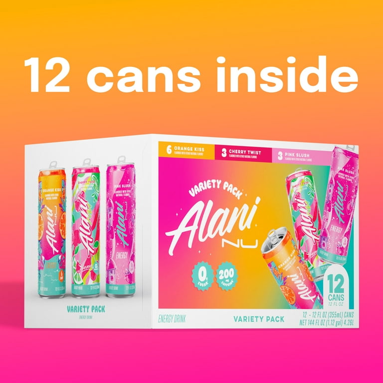 Alani Nu Sugar Free Energy Drink, Variety Pack, Pink Slush, Orange