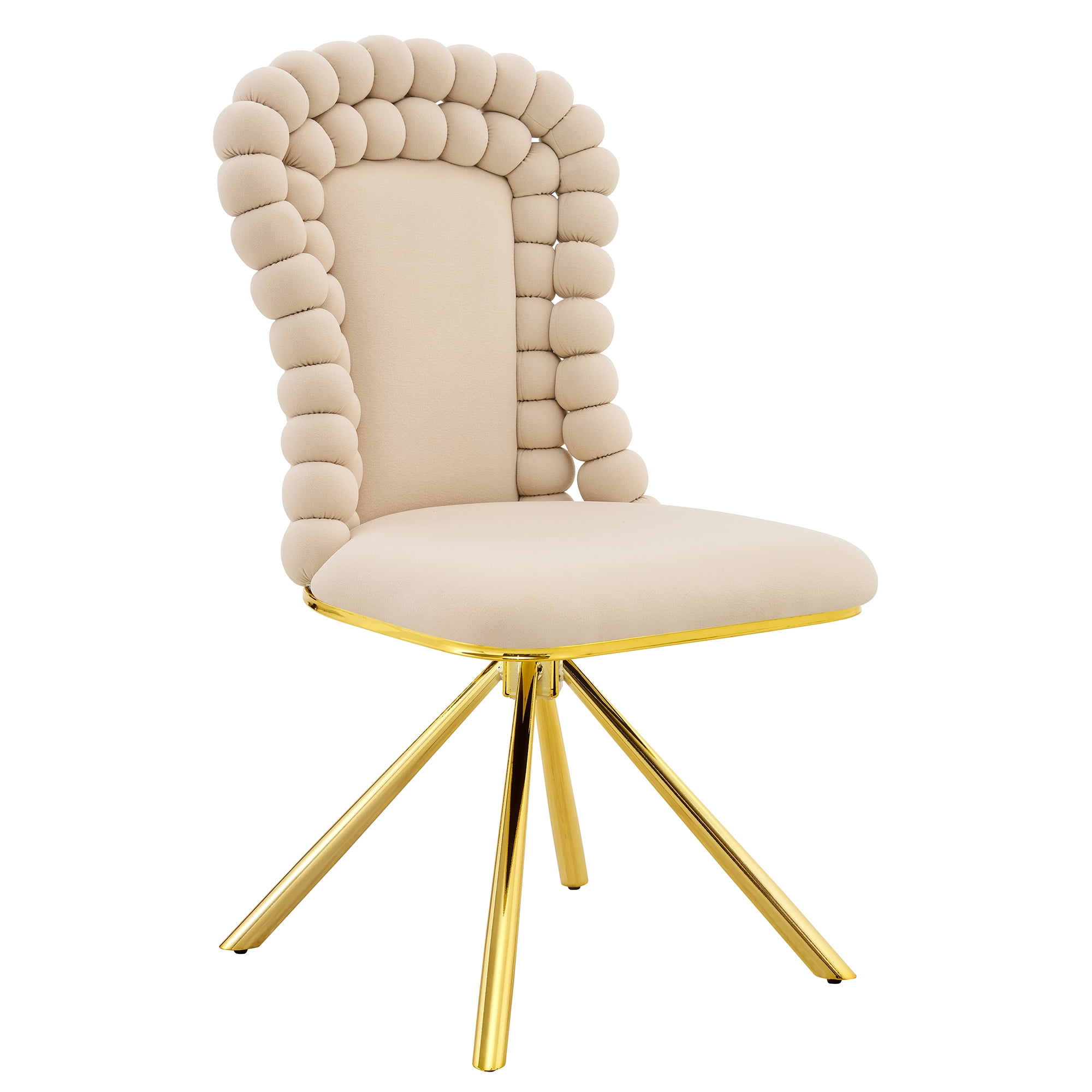 Alvantor Dining Chairs Set of 2, Modern Velvet Bubble Chairs with Metal Legs, Upholstered Accent Chairs for Dining Room & Kitchen Beige