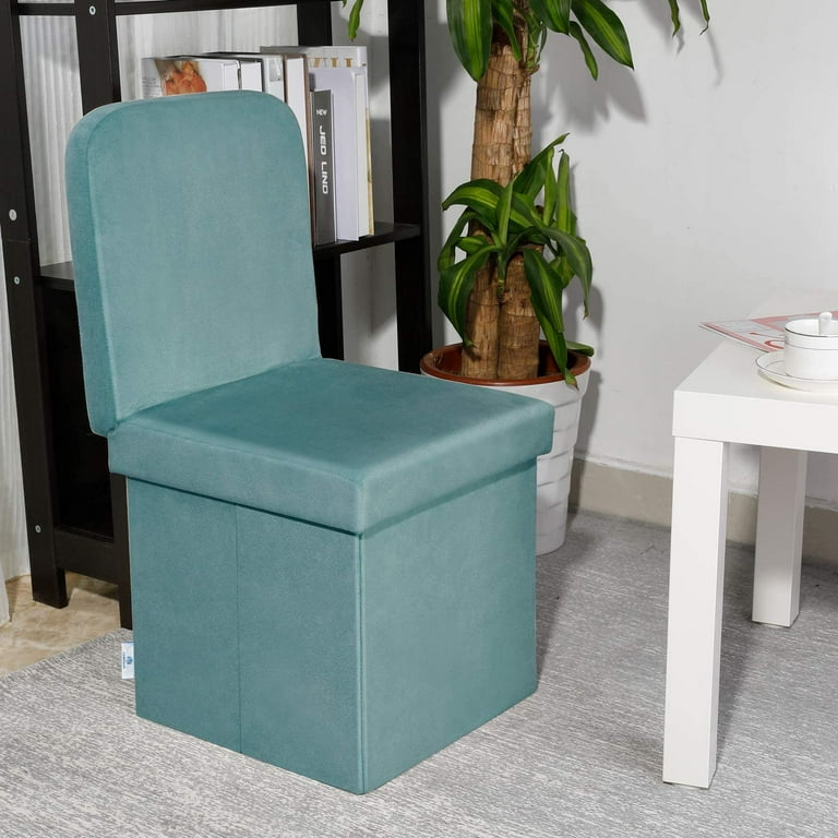 NEOFDC Storage Ottoman Velvet with Seat Back Folding Chair Seat for Living Room Sturdy Toy Chest Storage Box Teal Medium Walmart