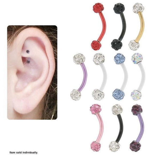 Boucle d'Oreille Rook Incurvée en Titane avec Bijoux en Zircone Cubique