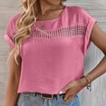 thumbnail image 4 of Women T Shirt Hollow Out Round Neck Plain Casual Comfortable Short Sleeve Top for Home Daily Leisure Rose Red XXL, 4 of 8