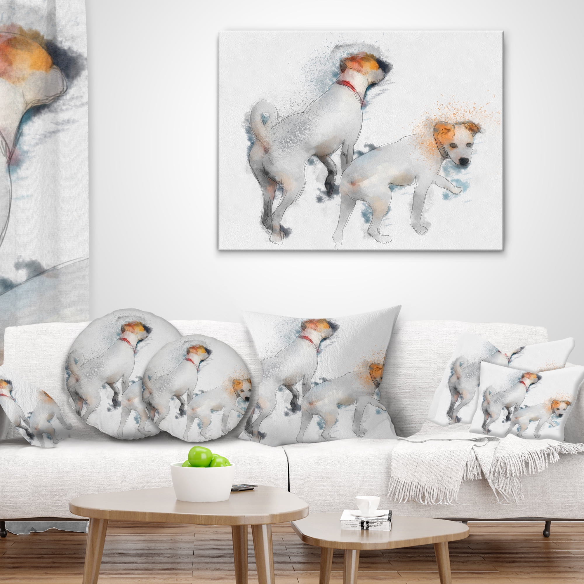 Designart Stylish White Dogs Walking - Animal Throw Pillow - 12x20