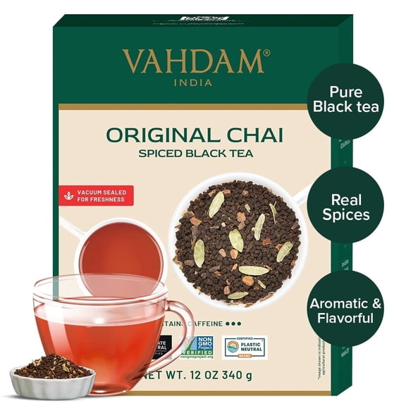 VAHDAM Double Spice Masala Chai Black Tea, 3.53 oz Loose Leaf | Strong Spiced Indian Chai with Cardamom, Cinnamon, Clove & Pepper