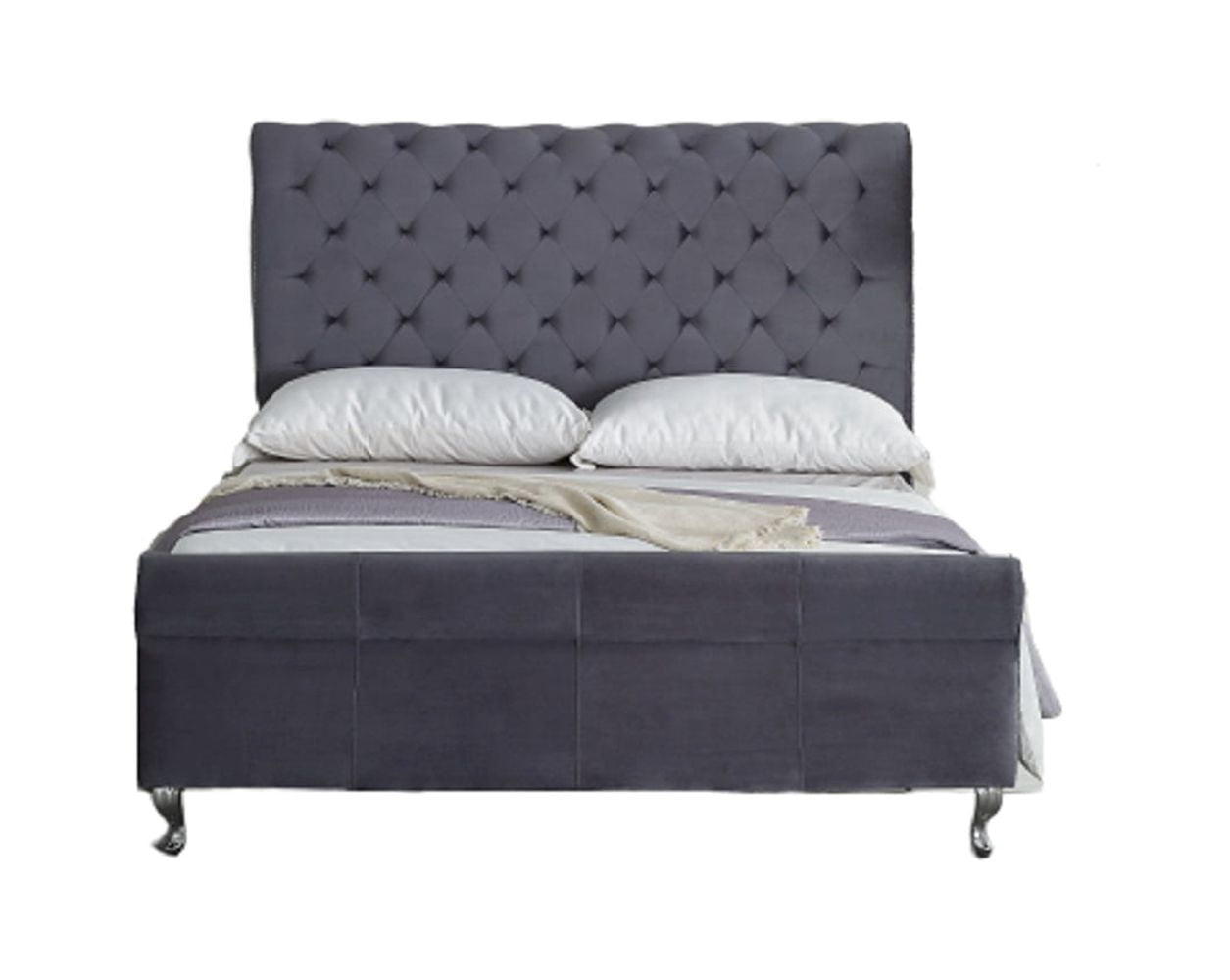 Uspridefurniture Collinsworth Tufted Low Profile Sleigh Velvet Bed -King