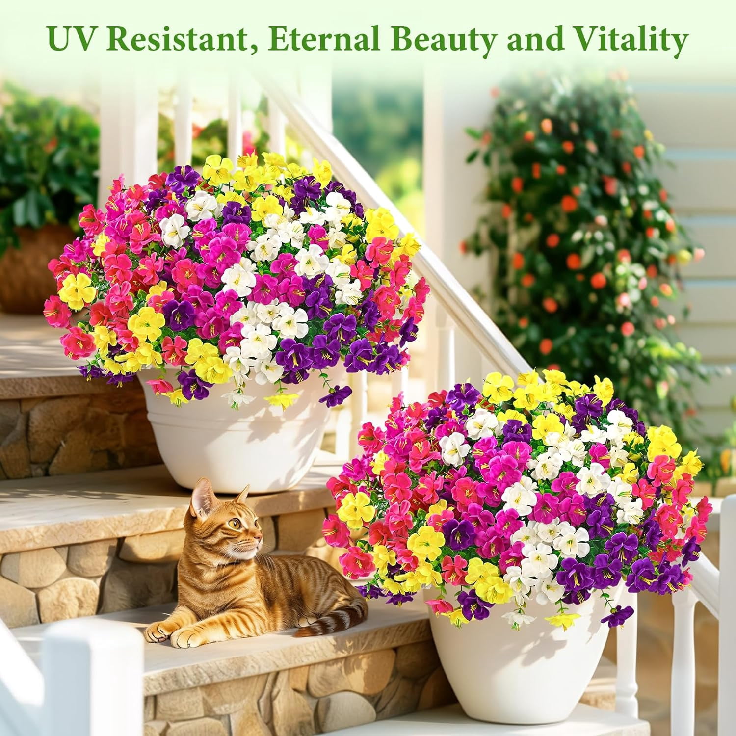 Yastouay 24 Bundles Artificial Hibiscus Flowers for Outdoors, UV Resistant Fake Flowers for Planter, Colorful Outdoor Faux Plants for Garden Balcony Yard Porch