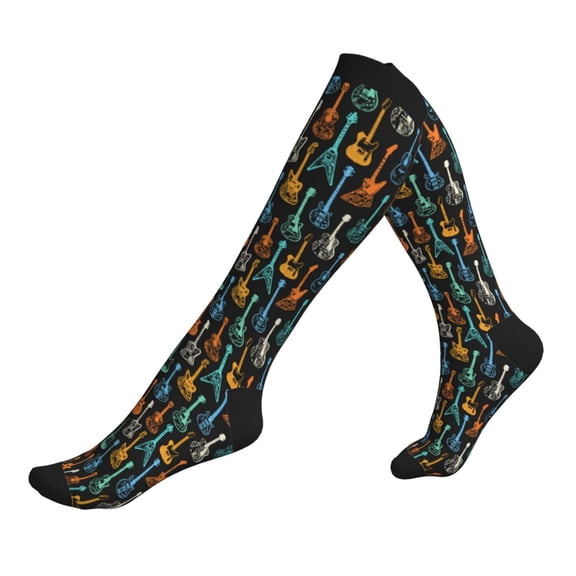 Compression Socks for Men Women -Colorful Guitar Knee High Compression Stockings for Men Women