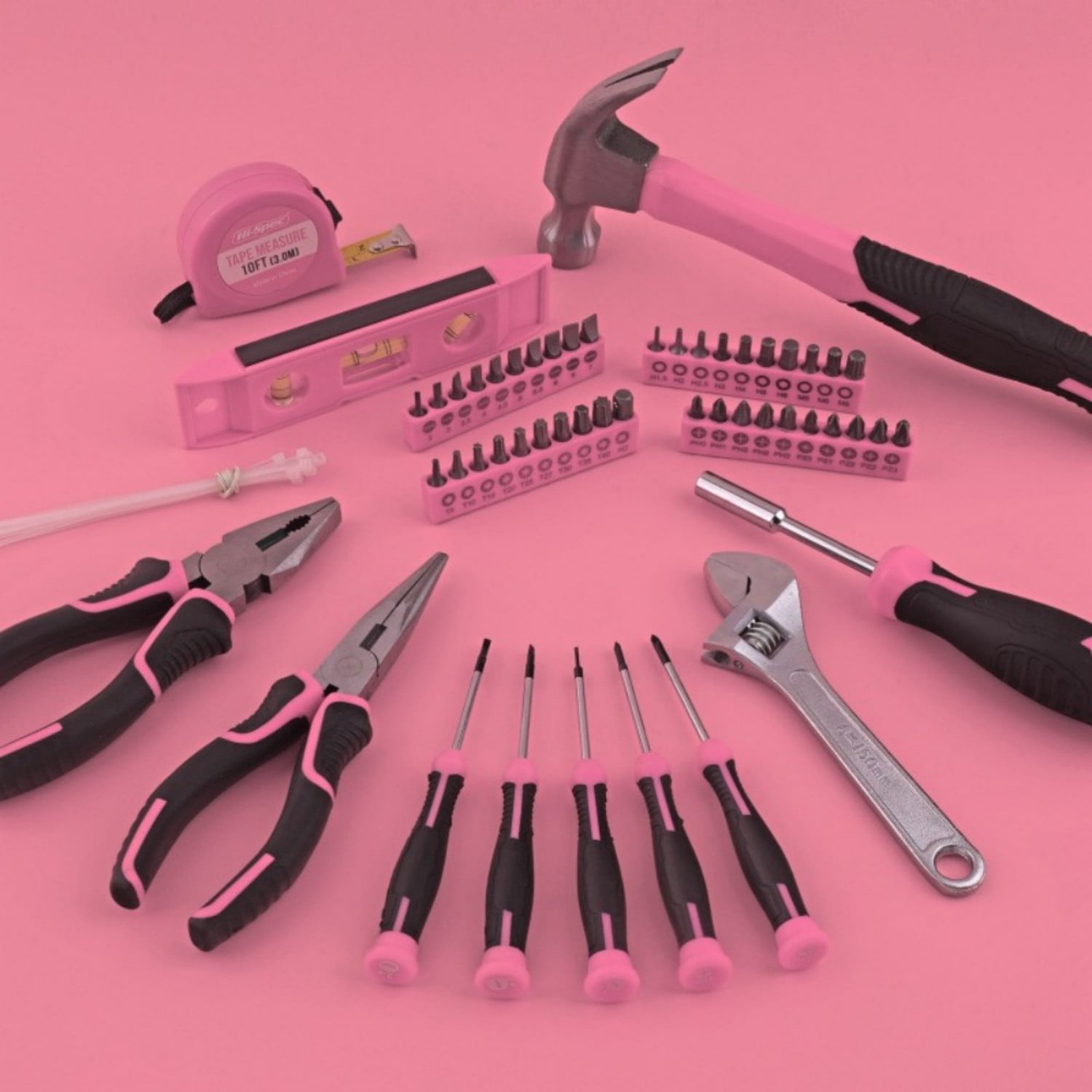 Pink Tool Kit - 128 Pieces Pink Tool Set with Easy Carrying Round Pouch, Household Tool Kit Perfect for DIY, Home Maintenance