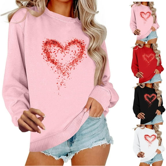 Zorckvet Plus Size Sweatshirts for Women Heart Graphic Valentine Shirts Pullover Crewneck Long Sleeve Womens Tops Fashion