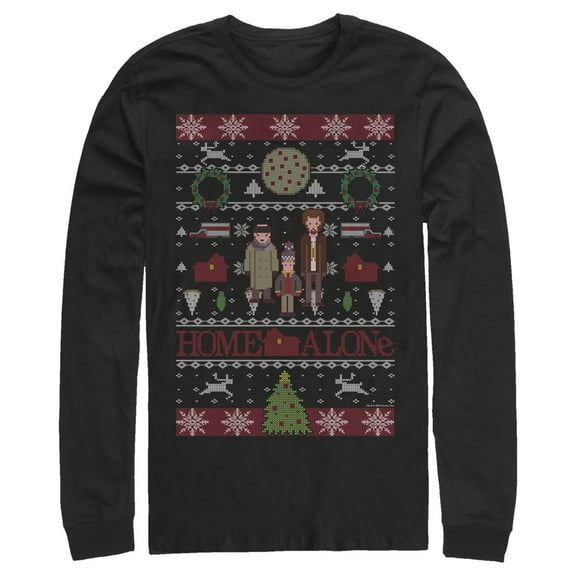 Men's Home Alone Characters Ugly Sweater  Long Sleeve Shirt Black Small