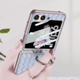 thumbnail image 4 of Compatible with Samsung Galaxy Z Flip 6 Case Ring Holder Stand Woven Leather Cover Built in Small Screen Protector Camera Protector Women Men Kickstand Phone Case for ZFlip 6 5G (2024) Blue, 4 of 11