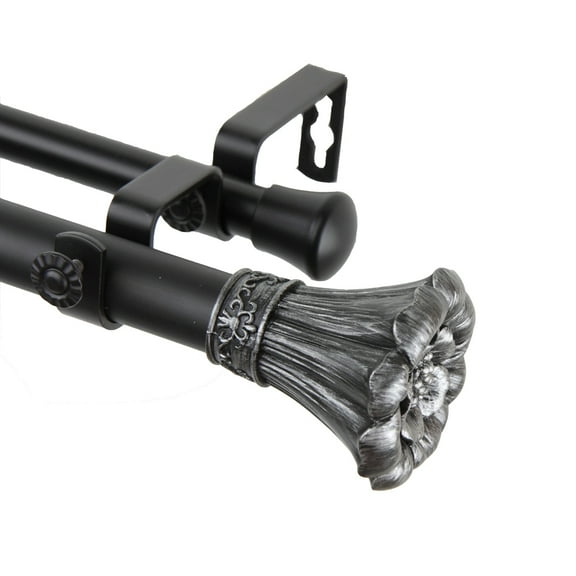 Home Decorative Blossom Double Curtain Rod 48-84 inch - Black
