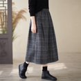 thumbnail image 2 of IWRICH Women's Vintage Plaid Pleated Wool Skirt Elastic Waist A-Line Midi Long Swing Skirt with Pockets Grey L, 2 of 9