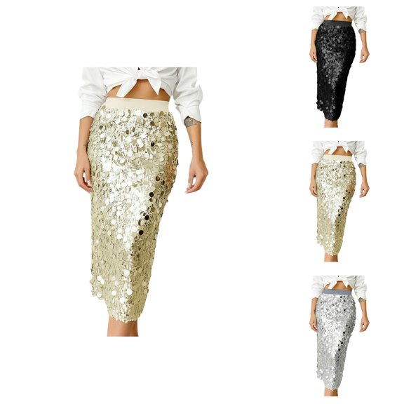 Elegant High Waist Bodycon Midi Skirt With Sequin For Stylish Solid Color Casual Party Wear Versatile Fashion Skirt For Daily Outings And Special Events