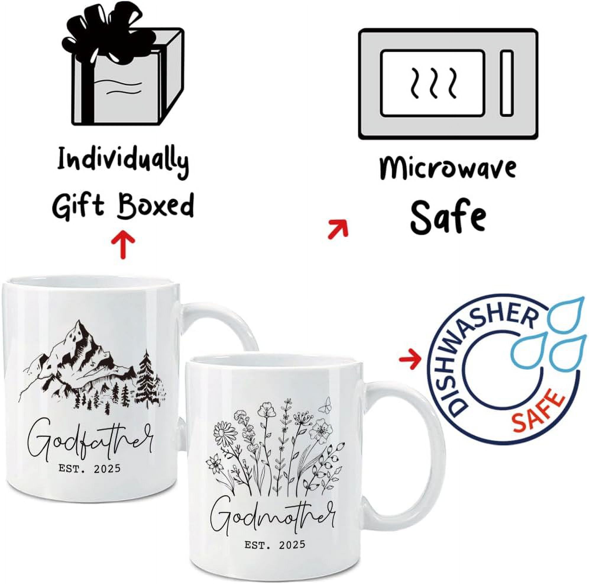 Godparents Proposal EST 2025 Gift Mug, Baptism Gifts for Godparents from Godchild, Promoted To Godparents 2025 Mug Set, First Time New Godmother Godfather Gifts, Baby Announcement Gifts for Godparents