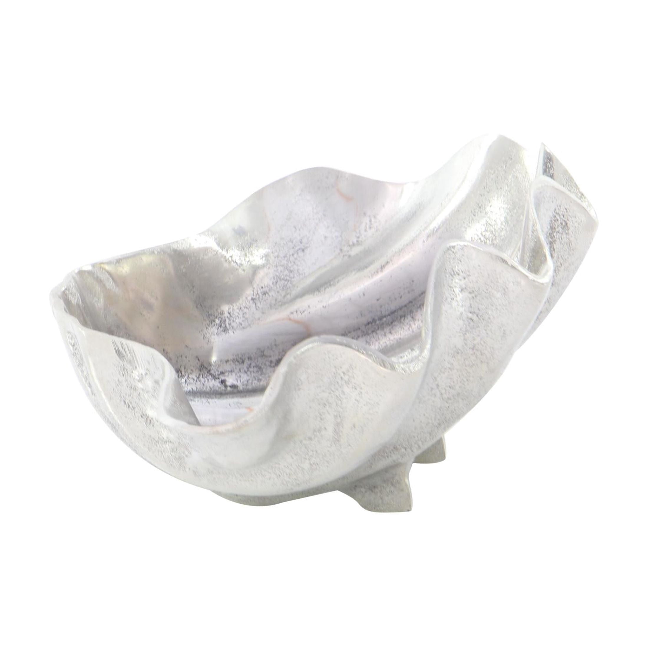 DecMode 11" Asymmetrical Textured Shell Aluminum Metal Decorative Bowl