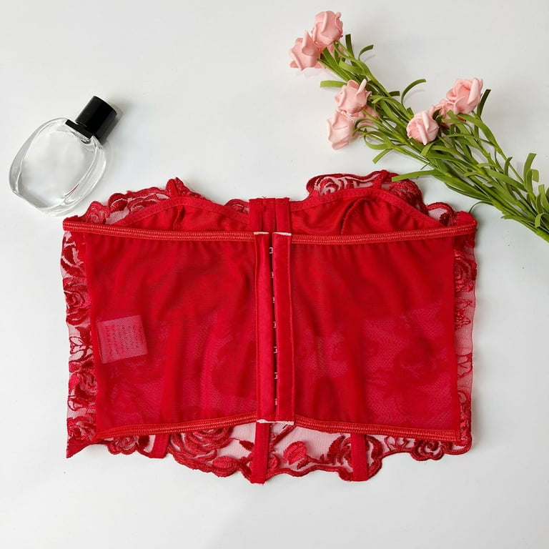 JDEFEG Sheer Tube Top Women's Lace Mesh Rose Tube Top