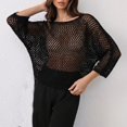 thumbnail image 3 of JJHGVB Women's Crochet Tops Crew Neck Hollow Out Knit Sweater Beach See Through Cover Ups Shrug Top for Beach Crochet Top Beach Coverup Casual Crochet Summer Tops for Women A2-Black S, 3 of 4