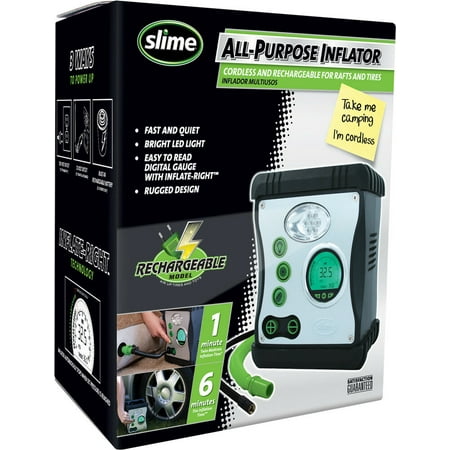 Slime 40028 Rechargeable All-Purpose Tire Inflator with LED Light,