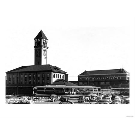 Great Northern Depot - Spokane, Washington - Exterior View of Great Northern and Union Depots Print Wall Art By Lantern Press
