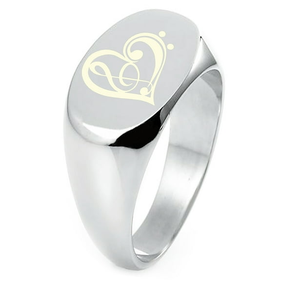 Sterling Silver Treble Bass Clef Heart Engraved Oval Flat Top Polished Ring