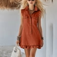 thumbnail image 2 of Kukoosong Women's Ruffle Sleeveless Shirt Mini Dress, Collar Button Down Tank Dress with Pocket, Solid Color Casual Summer Ruffle Hem Short Dress, 2 of 7