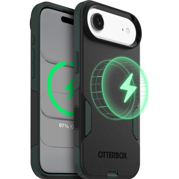 OtterBox iPhone 17 Air (Only) – Commuter Series Case – Built-In MagSafe – Thin, Dual-Layer, Pocket-Friendly, Port Cover – Forest Night (Black/Green)