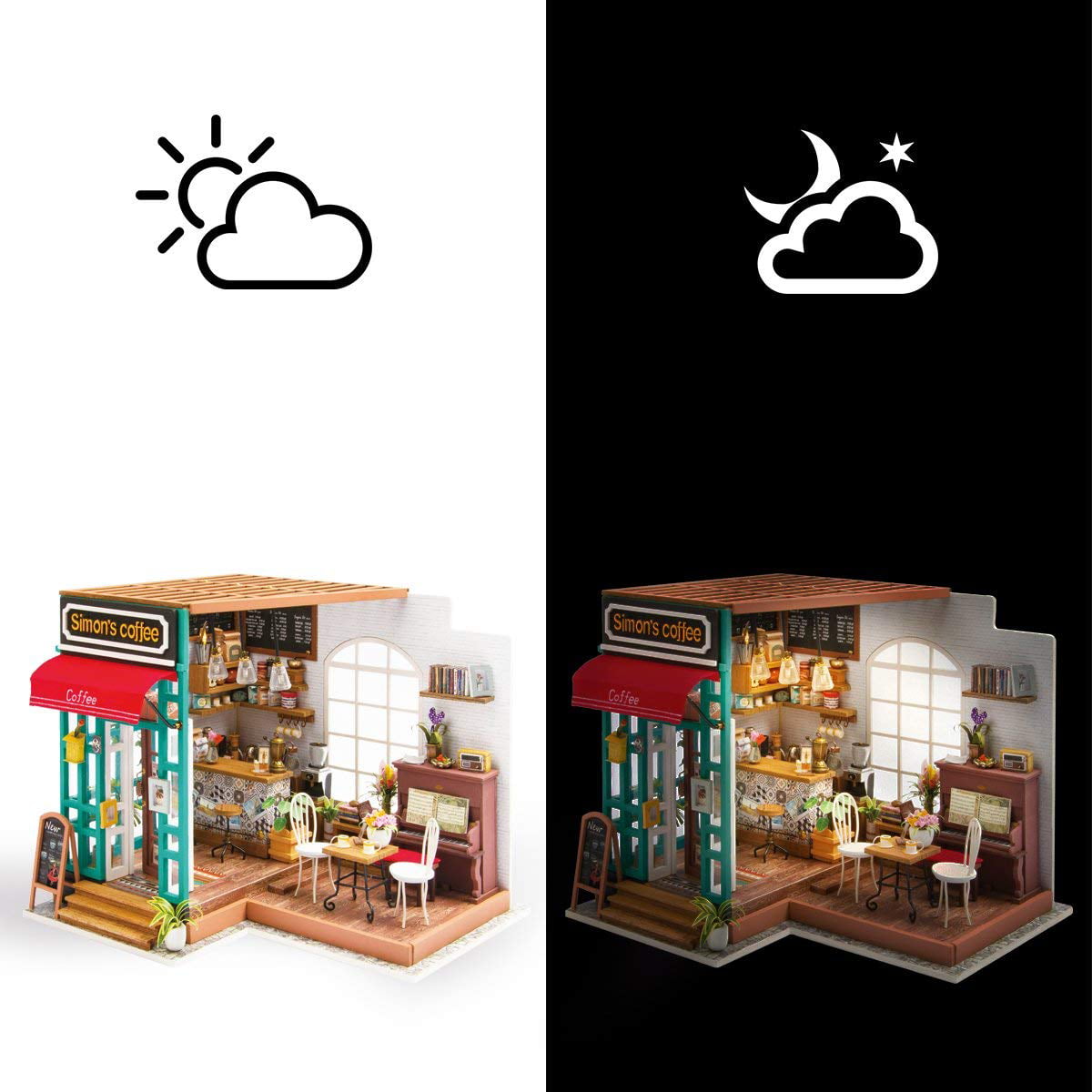 Hands Craft DIY 3D Wooden Puzzle Dollhouse  Miniature Coffee Shop w/LED light 