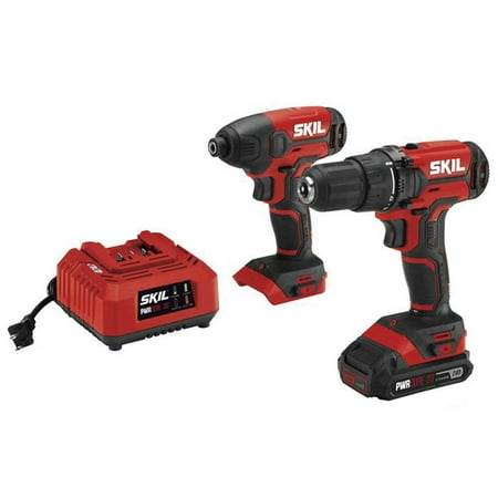 Skil CB739001 20 Volt PWRCORE20 Brushless Lithium-Ion 1/2 in. Cordless Drill Driver and 1/4 in. Hex Impact Driver Combo Kit (2 Ah)