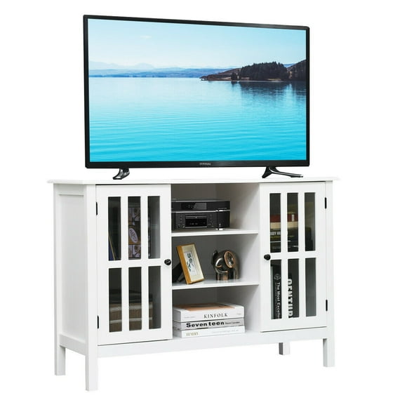 Gymax Wood TV Stand Console de Divertissement pour TV jusqu'à 50'' Blanc