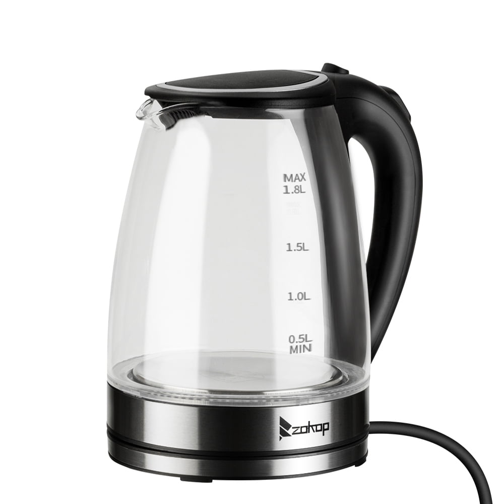 Beverage 304 Stainless Steel Cordless Tea Kettle 1.8L with LED Dezin Electric Kettle Glass Water Boiler Warmer Tea Auto Shut-Off and Boil Dry Protection Tech for Coffee Fast Boil