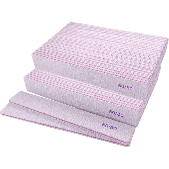 Gray 50 Pcs 80/80 Grit Double Sided Emery Boards Nail Files, Professional Coarse Manicure Tools for Acrylic and Gel Nails