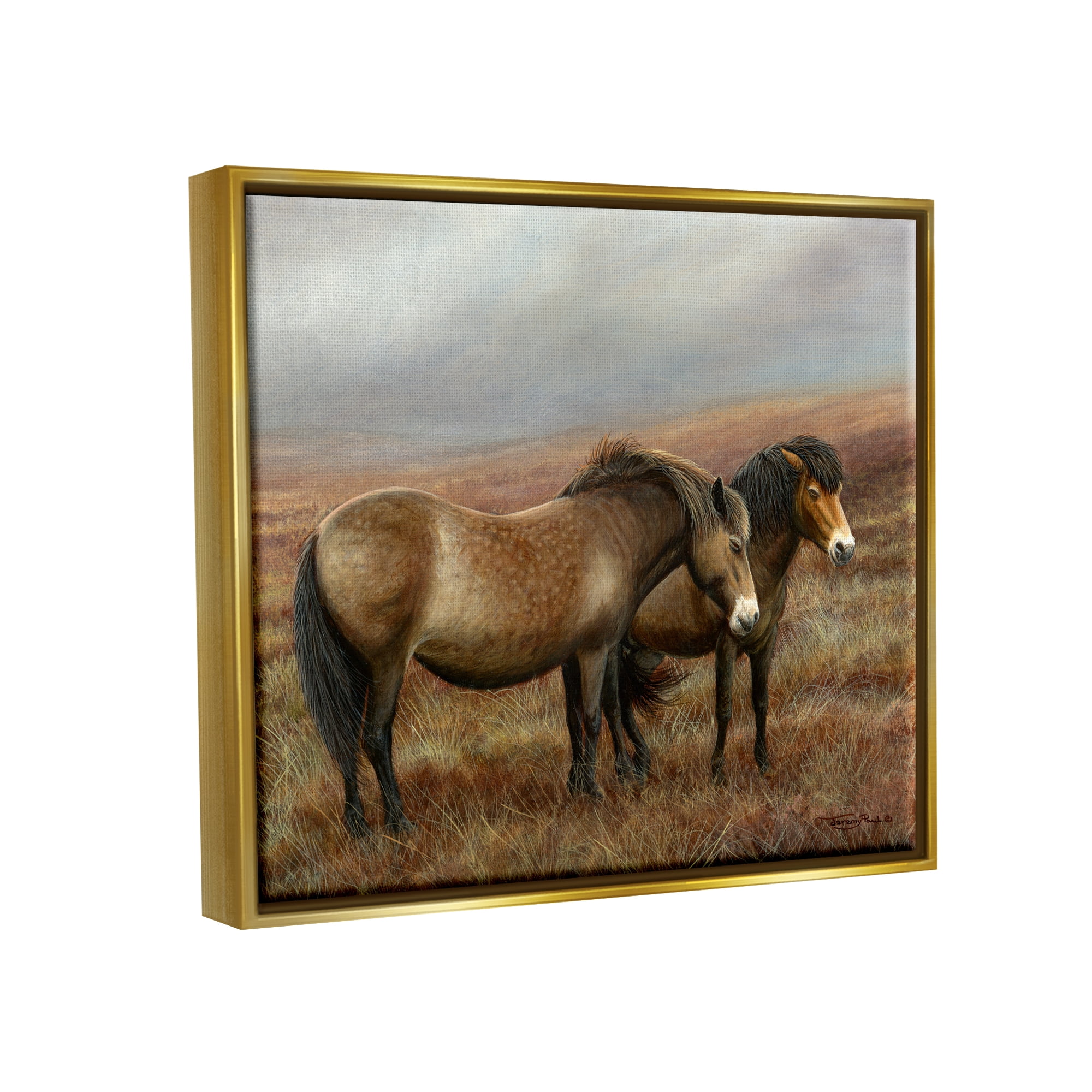 Stupell Industries Horses Dark Country Field Animals & Insects Painting Gold Floater Framed Art Print Wall Art
