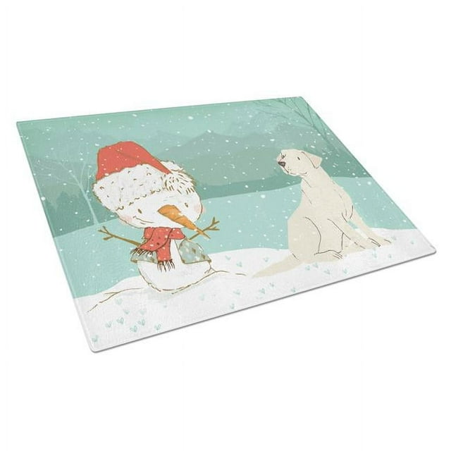 Carolines Treasures CK2049LCB Yellow Labrador Snowman Christmas Glass Cutting Board - Large