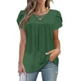 thumbnail image 3 of Jalioing Short Sleeve Shirts for Women Pleated Cross V Neck Trendy Tops Flowy Loose Summer Tunic Blouses, 3 of 5