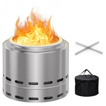 15" Smokeless Fire Pit, Portable Wood Burning Firepit with Removable Ash Pan and Portable Bag, Low Smoke Fireplaces for Camping, Patio and Outside