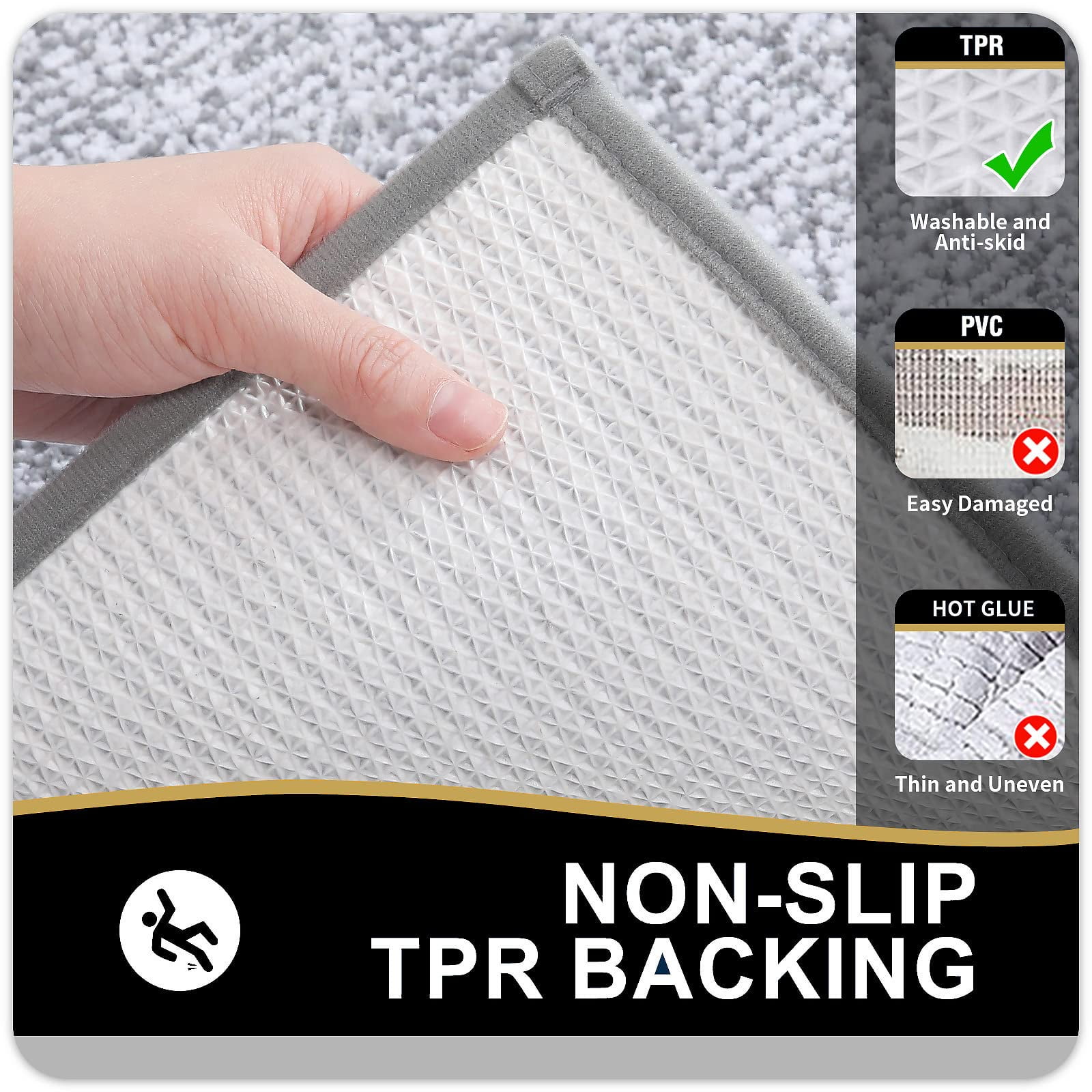 Smiry U-Shaped Luxury Bathroom Rugs, Ultra Soft and Absorbent Microfiber Contour Bath Rug, Non-Slip Machine Washable Toilet Rug, 24"x20", Grey and White