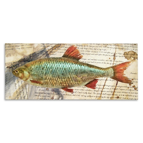 Stupell Industries Vintage Pages & Fish Animals & Insects Painting Gallery Wrapped Canvas Art Print Wall Art, 24 x 10
